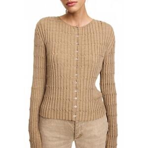 NEW BY MALENE BIRGER mont crewneck cardigan in medium beige melange